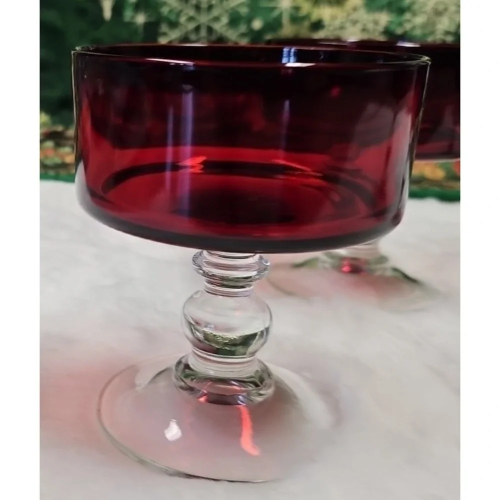 Vintage‎ Red Ruby Champagne Clear Ball Stem Glass Pair 